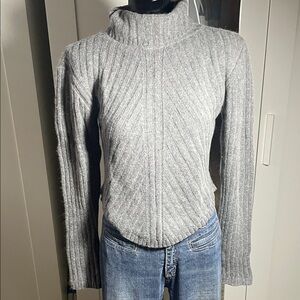 Gray Turtleneck Ribbed Sweater